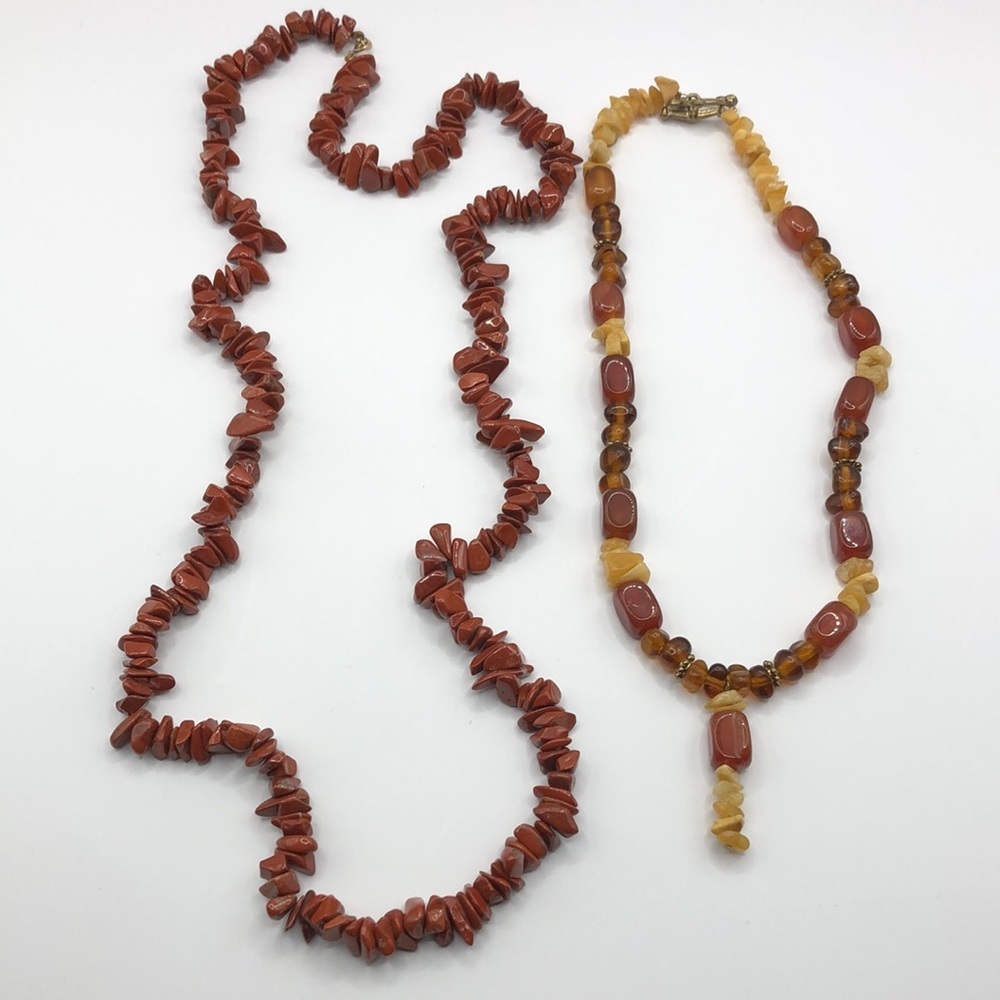 Curated bundle 2 stone beaded artisan necklaces jasper carnelian and more boho.